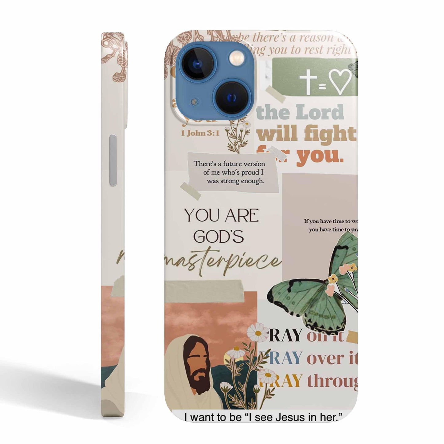 AOSSXIN Jesus Flowers Case for iPhone 15Christian Bible Verse Butterfly Collage Case for Men WomenSmooth Tough PC Full Cover Case for iPhone 15