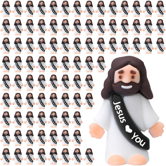 Bememo 100 Pcs Mini Jesus Figures Jesus Loves You Original Design Jesus Toys Little Jesus Figures to Hide and Seek Sunday School Religious Party Favors Gift for Easter Egg Stuffers (Black)