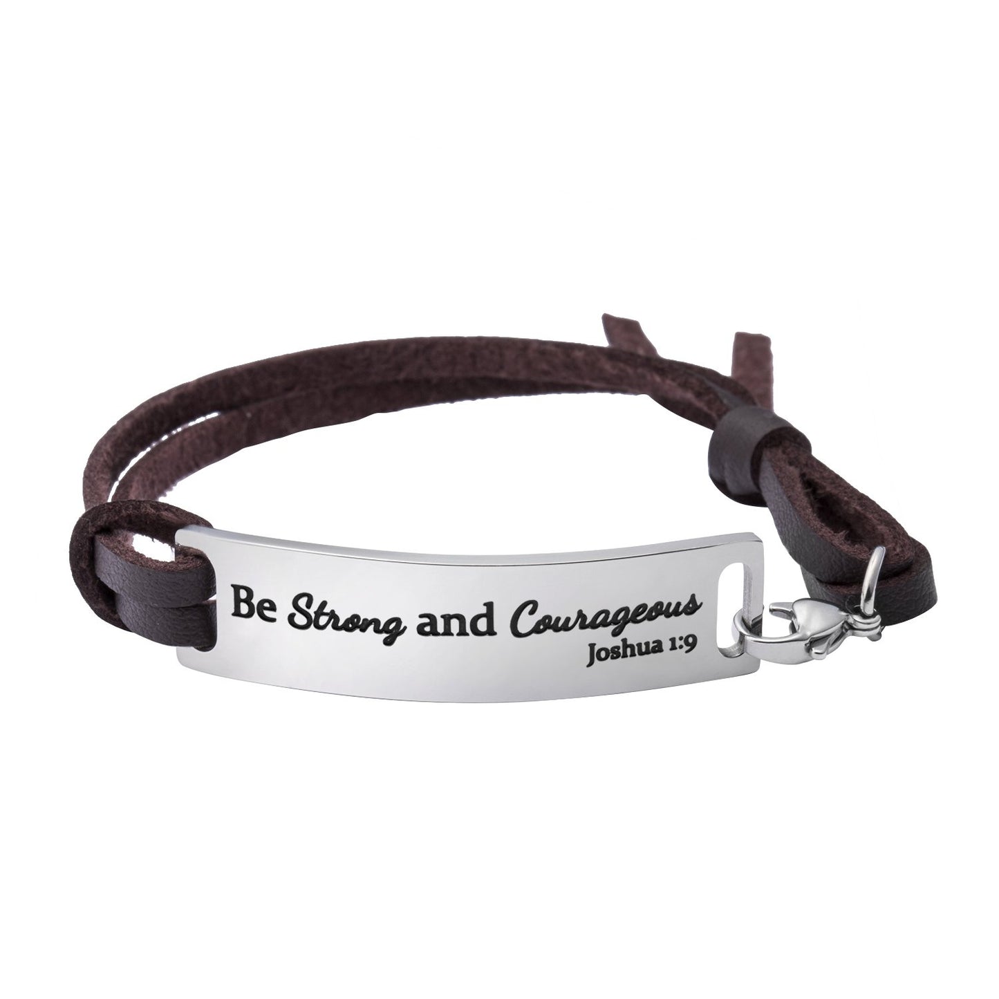 Yiyang Motivational Bracelet for Ladies Bible Verse Engraved Leather Jewelry Be Strong and Courageous Brown