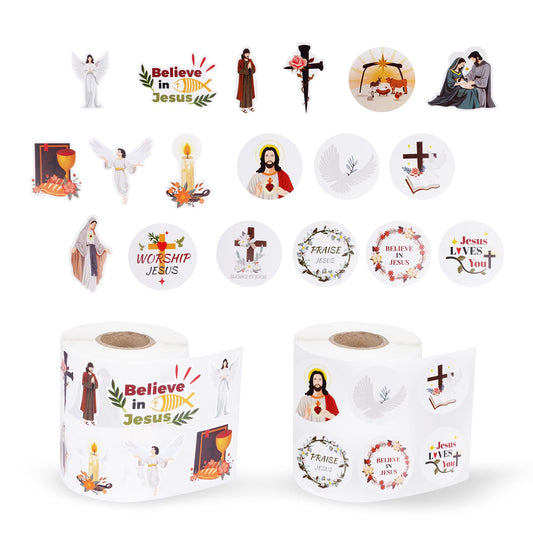 Jesus Aufkleber 1000 PCS Christliche Aufkleber Bibel Aufkleber Rolle Jesus Aufkleber mit 18 Mustern Religiöse Aufkleber für Wasserflaschen Planer Ostergeschenke für Kinder