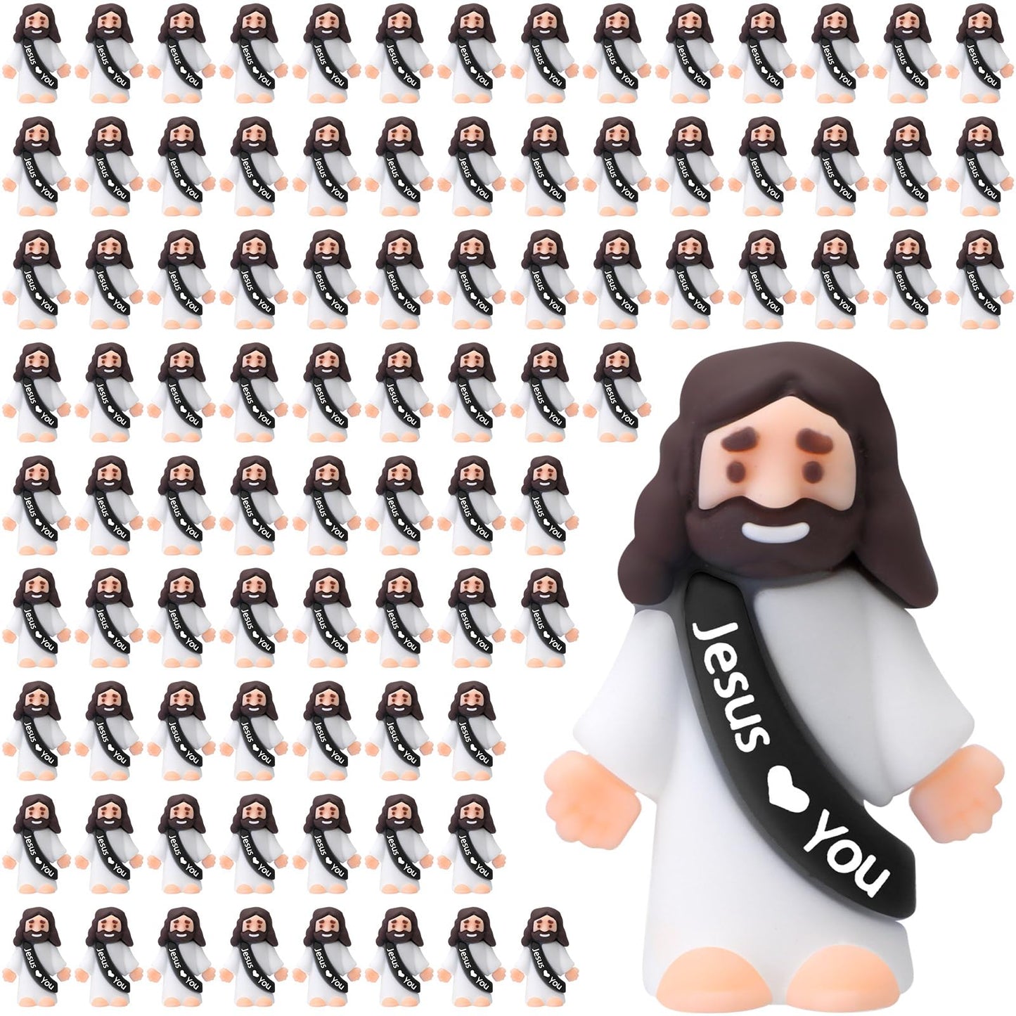 Bememo 100 Pcs Mini Jesus Figures Jesus Loves You Original Design Jesus Toys Little Jesus Figures to Hide and Seek Sunday School Religious Party Favors Gift for Easter Egg Stuffers (Black)