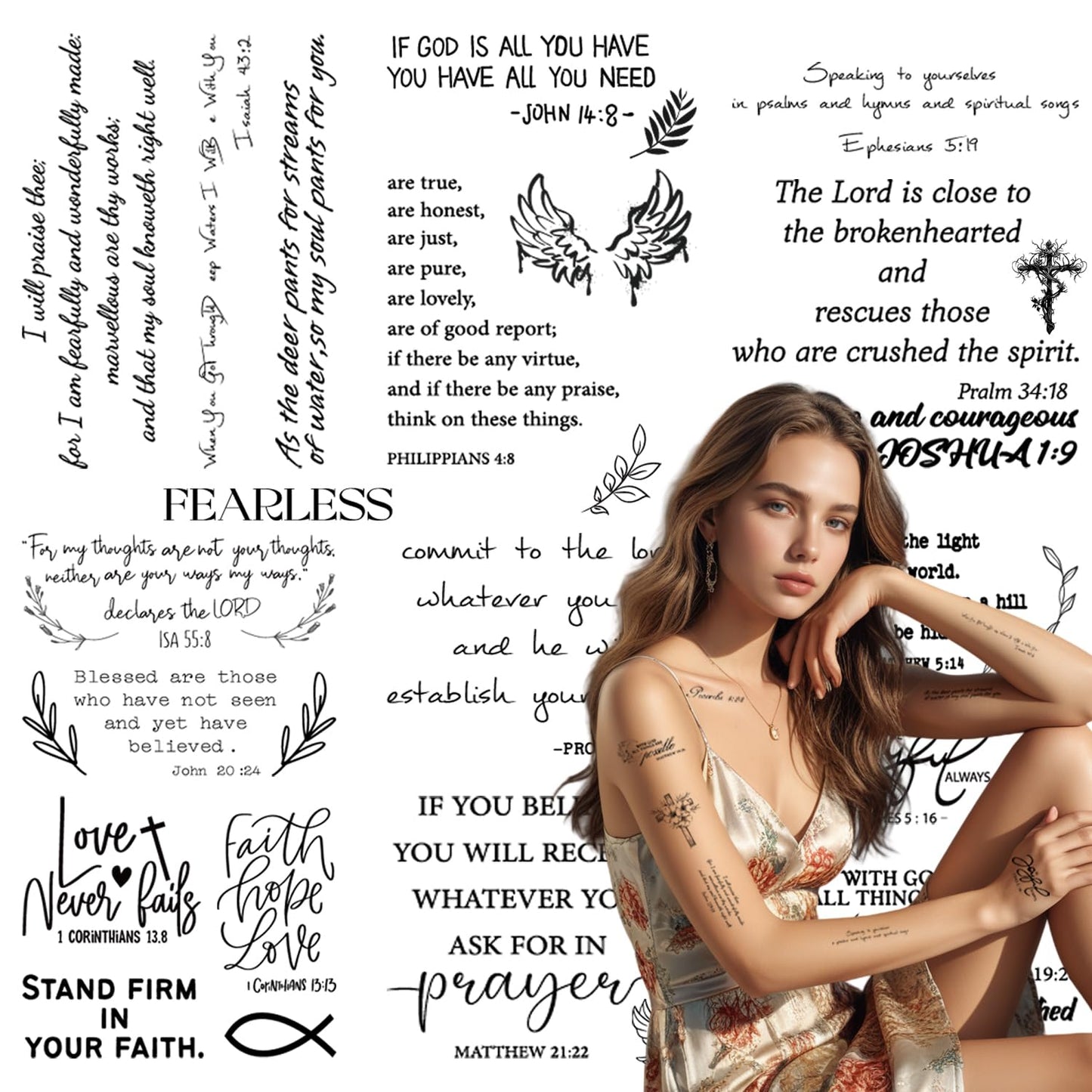 JoyfulGlam 72PCS Christian Temporary Tattoos For Adults Inspirational Bible Verse Quotes Suitable Tattoos Stickers For Believers As Well As Women And Men