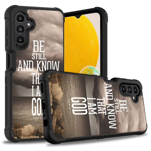 ZXHSBROK Galaxy A13 5G Phone Case Heavy Duty 3 in 1 Hybrid Hard Plastic & Soft Silicone Shockproof Drop Protection Case for Samsung Galaxy A13 5G Christian Cross Bible Verse Psalm 46:10