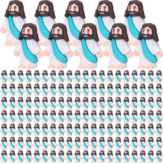 Barydat 300 Pack Mini Jesus Figures Bulk Little Jesus Figurines Jesus Toys Religious Party Favors Tiny Jesus Gifts Christ Savior for Church Hide Christmas Sunday School Baptism Gift Craft(Cyan-Blue)