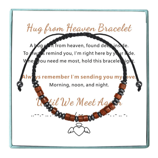 Coolvy Hug from Heaven Armband Morsecode Armbänder für Damen Herren Trauergeschenke Verlust eines geliebten Menschen Bis wir uns wiedersehen Gedenkarmreif Erinnerungsschmuck