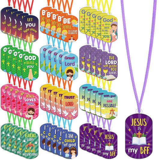 Ecation 24 Stück Christliche Religiöse Hundemarken-Halsketten Bibelvers-Halsketten Großpackung Inspirierende Motivations-Halsketten Christliche Religiöse Partygeschenke für Sonntags-Preise Frauen Männer