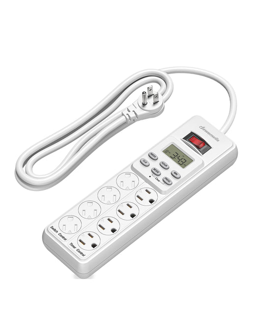 DEWENWILS 8 Outlet Power Strip with Timer (4 Timed/4 Always On) Indoor Digital Timer Outlet for Reptile Light Turtle Grow Light Bearded Dragon Tank Aquarium 6ft Flat Plug Cord 15A UL Listed