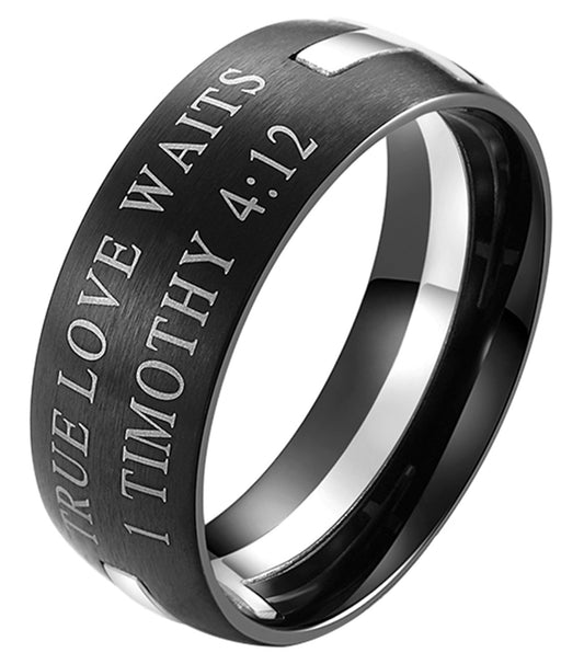 EZSONA Herren 8mm Edelstahl Bibelvers Christlicher Reinheits-Puzzle-Ring 1 Timotheus 4:12 Silber Größe 8