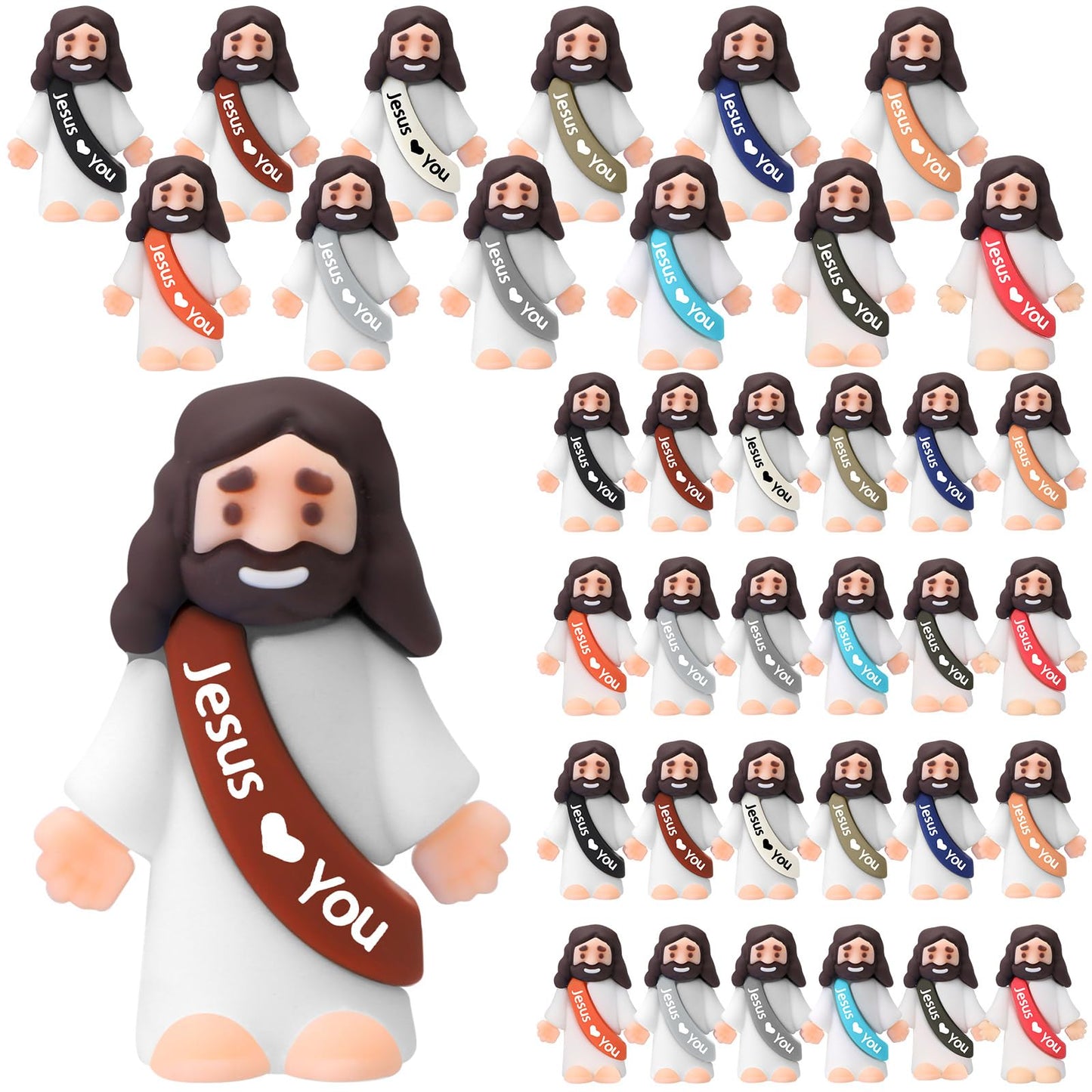 Bememo 25 Pcs Little Jesus Figures Original Design Jesus Love You Mini Rubber Jesus Toys to Hide and Seek Religious Party Favors Sunday School Baptism Gifts Stuffers(Retro Simple Colors)