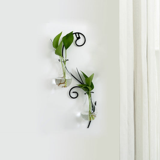 Iron Art Wall Planter with Transparent Glass Vase