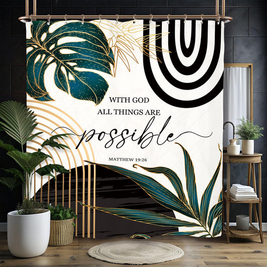 Miyotaa Abstrakte Bibelzitate Duschvorhang-Set 60Bx71H Zoll Minimalistische Ästhetik Modern Zeitgenössisch Inspirierend Motivierend Positiv Polyester Wasserdichter Badezimmervorhang mit 12 Haken