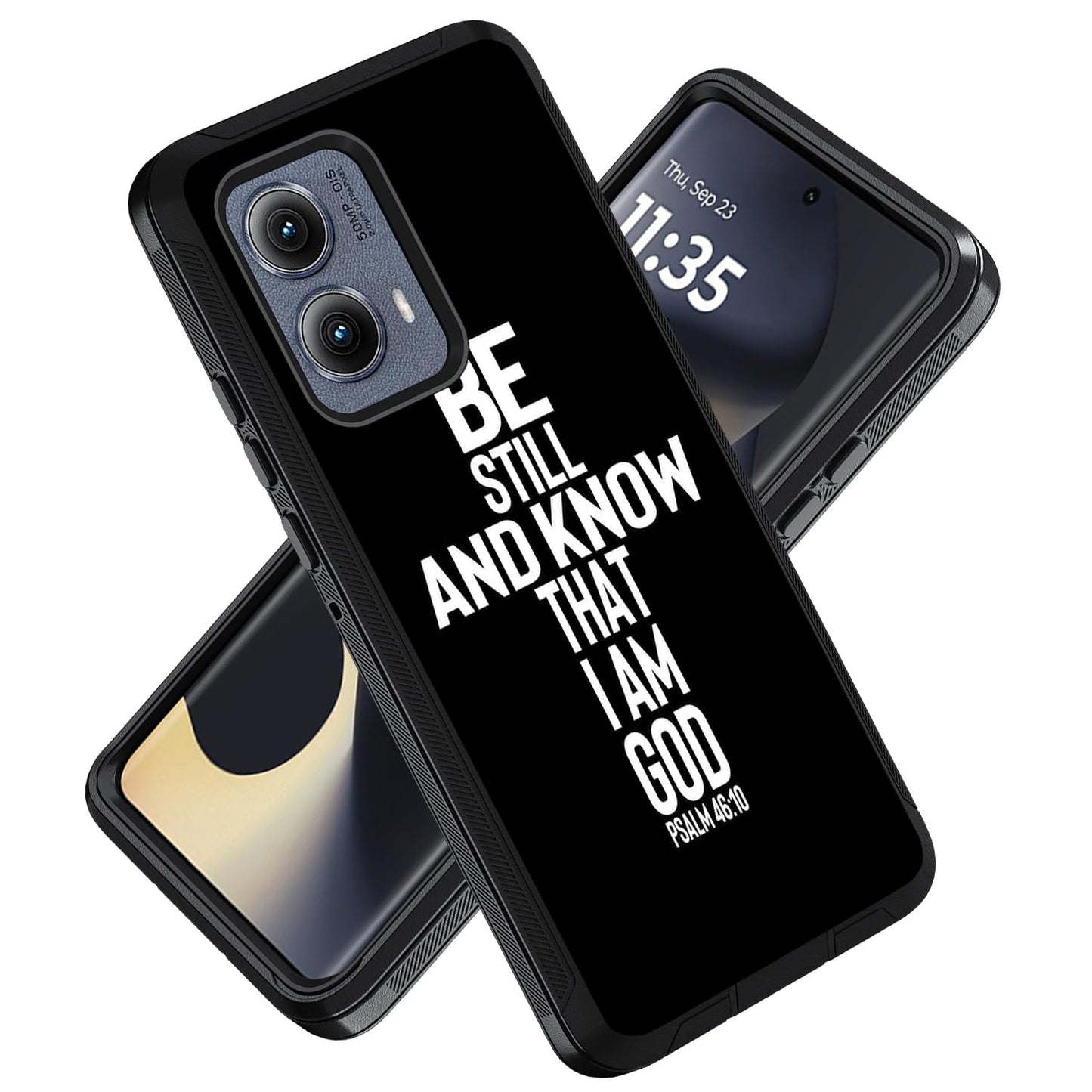 ZXHSBROK Designed for Moto Edge 5G 2024 Phone Case Military Grade Heavy Duty 3-Layer Shockproof Drop Protective Cover for Motorola Moto Edge 5G 2024 - Christian Cross Bible Verse Psalm 46:10