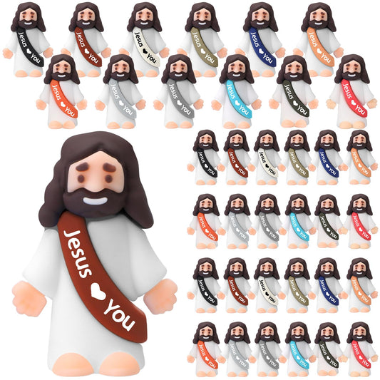 Bememo 25 Pcs Little Jesus Figures Original Design Jesus Love You Mini Rubber Jesus Toys to Hide and Seek Religious Party Favors Sunday School Baptism Gifts Stuffers(Retro Simple Colors)