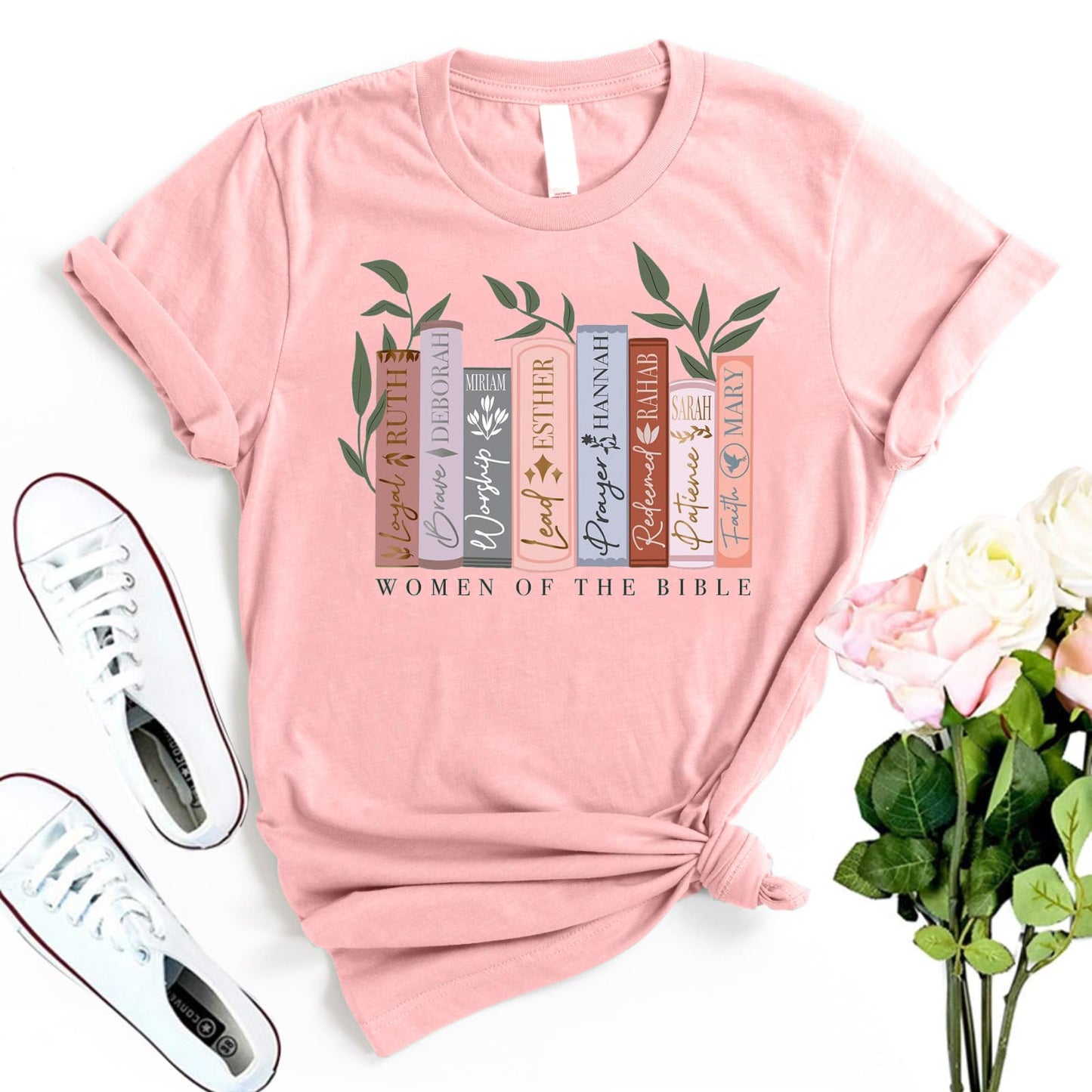 CYJAGNY Womens Christian T-Shirts Short Sleeve Women of The Bible Shirt Book Print Shirt Graphic Tee Faith Religious Gift Tshirt Pink