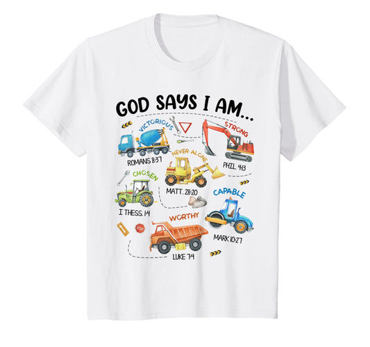Kids Gott sagt, ich bin Baufahrzeug Bibelvers Kleinkind Jungen T-Shirt