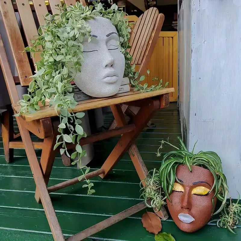 Resin Face Planter Pot for Indoor and Outdoor Decor