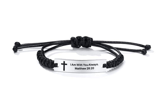 MEALGUET Matthäus 28,20 Ich bin bei euch alle Tage eingraviert Religiöse Schrift Zitat Glaube Christliche Bibelvers-ID-Armbänder für Männer und Frauen