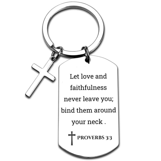 GiftYou Sprüche 3,3 Inspirierender Schrift-Schlüsselanhänger mit Kreuz-Anhänger – Bibelvers Schlüsselanhänger Religiöses Geschenk für Christen (Sprüche 3,3)