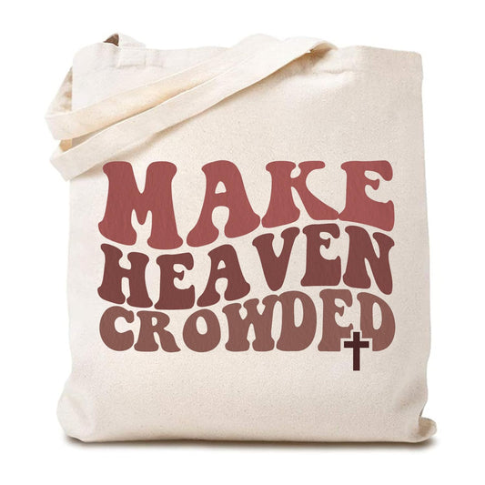 TSIIUO Damen Tragetasche "Make Heaven Crowded" Jesus Canvas Tragetasche Christlicher Glaube Spruch Einkaufstasche Religiöse Geschenke Weiß